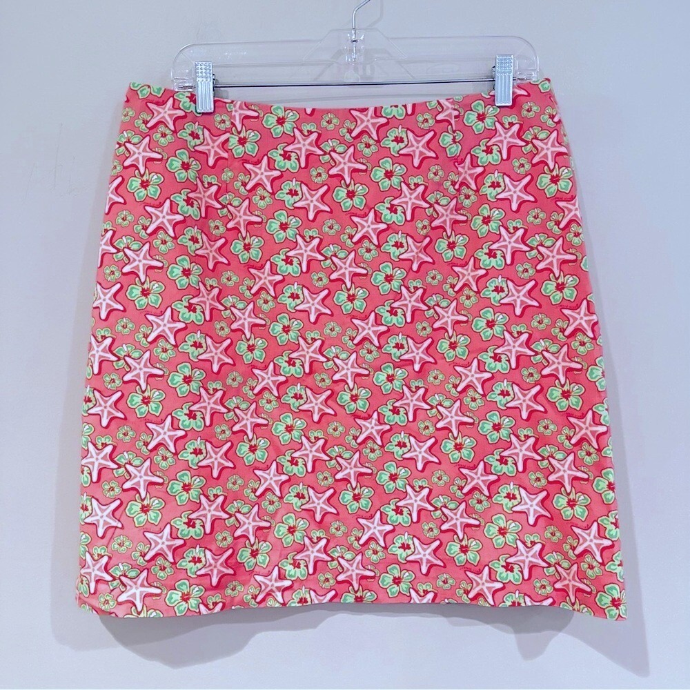 Vineyard Vines Starfish Mini Skirt Women's 12 Pink Green Beach Preppy Academia
